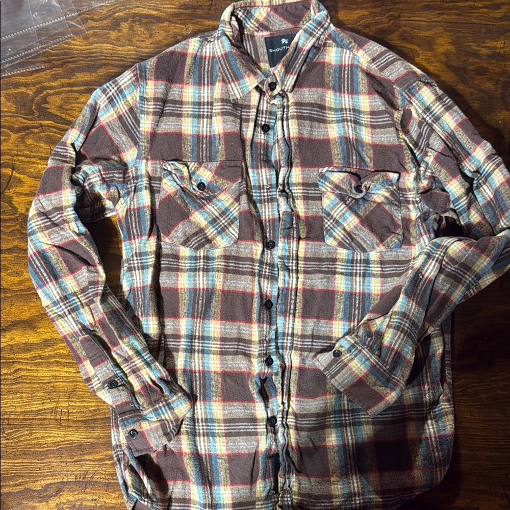 Brown and Blue Lightweight Plaid Shacket